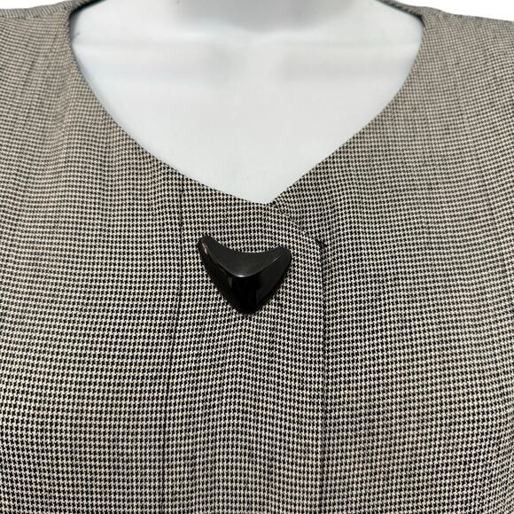 Vintage 80s Gray Black Houndstooth Boomerang Button Blouson Dress size 12 - Picture 7 of 12